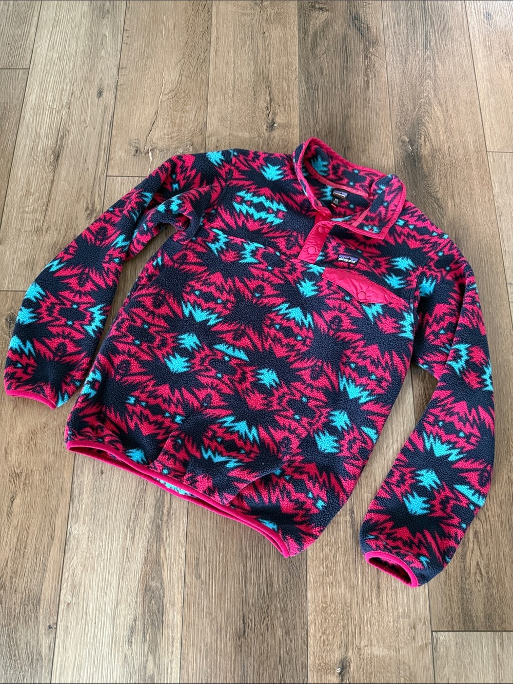 Patagonia Synchilla Kid’s XXL Aztec Snap Pullover Fleece Hoodie - Pink & Teal